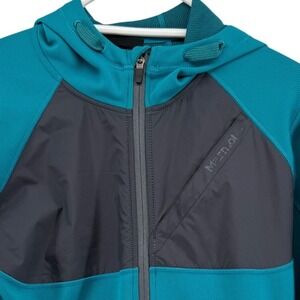 Marmot Mens Teal Blue Gray Hybrid Full Zip Hooded Performance Jacket Small S/P